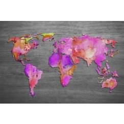 Obraz Mapa světa růžová, 150x100 cm