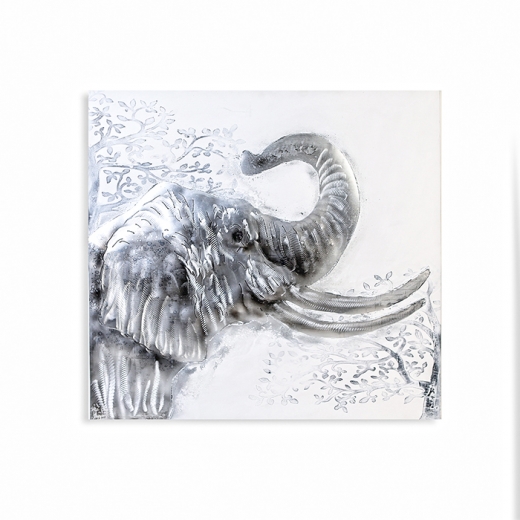 Obraz Slon s hliníkovou aplikací, 100x100 cm, olej na plátně - 1