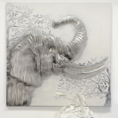 Obraz Slon s hliníkovou aplikací, 100x100 cm, olej na plátně - 2