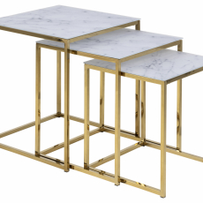 Odkládací stolek Alisma (SADA 3 ks), bílá / zlatá - 1