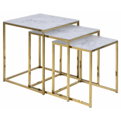 Odkládací stolek Alisma (SADA 3 ks), bílá / zlatá