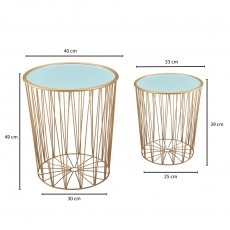 Odkládací stolek Elder  (SADA 2 ks), zlatá / modrá - 3