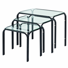 Odkládací stolek Elin, set 3 kusů, černá / čirá - 1