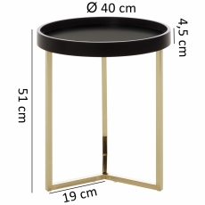 Odkládací stolek Hira, 51 cm, černá / zlatá - 4
