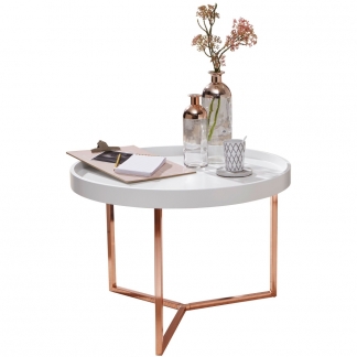 Odkládací stolek Hira, 58,5 cm, bílá / měděná