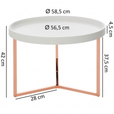 Odkládací stolek Hira, 58,5 cm, bílá / měděná - 4