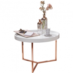 Odkládací stolek Hira, 58,5 cm, bílá / měděná