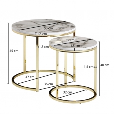 Odkládací stolek Lisely (SADA 2 ks), bílá / zlatá - 3