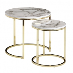 Odkládací stolek Lisely (SADA 2 ks), bílá / zlatá