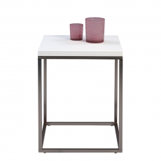 Odkládací stolek Olaf, 40 cm, bílá/nerez - 2