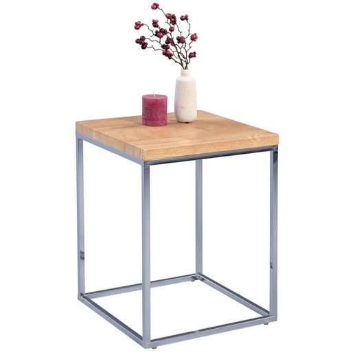 Odkládací stolek Olaf, 40 cm, dub/chrom - 1