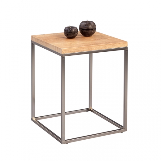 Odkládací stolek Olaf, 40 cm, dub/nerez - 1