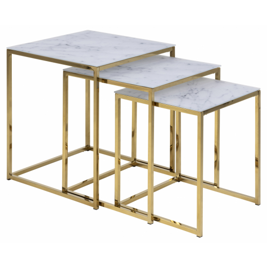 Odkladací stolík Alisma (SADA 3 ks), biela / zlatá - 1