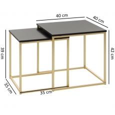 Odkladací stolík Bisa (súprava 2 ks), čierna/zlatá - 4