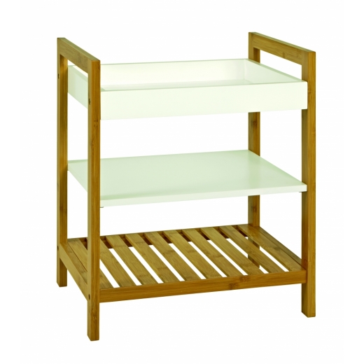 Odkladací stolík Dudley, 50 cm, biela/bambus - 1