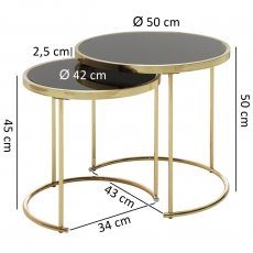 Odkladací stolík Dury (súprava2 ks), čierna/zlatá - 4