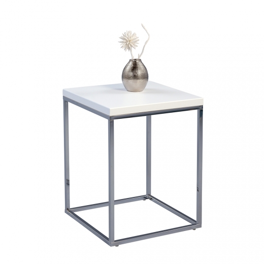 Odkladací stolík Olaf, 40 cm, biela/chróm - 1