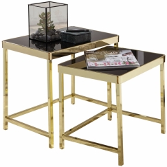 Odkladací stolík Rida (súprava 2 ks), čierna/zlatá