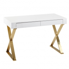 Písací stôl Famu, 118 cm, biela / zlatá - 1
