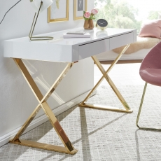 Písací stôl Famu, 118 cm, biela / zlatá - 2
