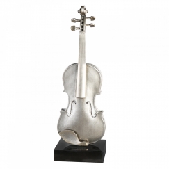 Plastika Violine na mramorovom podstavci, 65 cm, strieborná/champagne