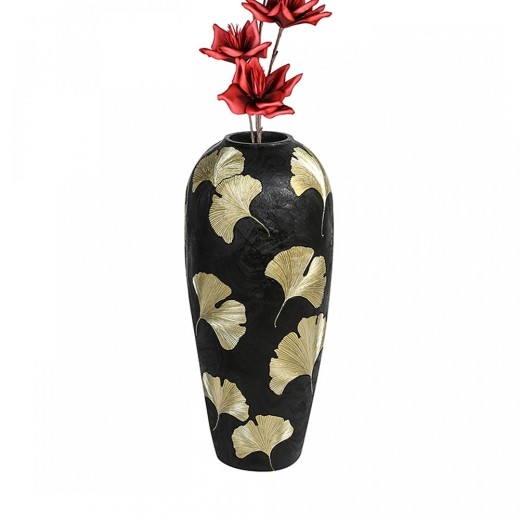 Podlahová váza Ginkgo, 74 cm, čierna/zlatá - 1