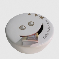 Pokladnička Happy, 11 cm, biela / zlatá