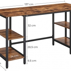 Pracovní stůl Nola, 137 cm, hnědá / černá - 2
