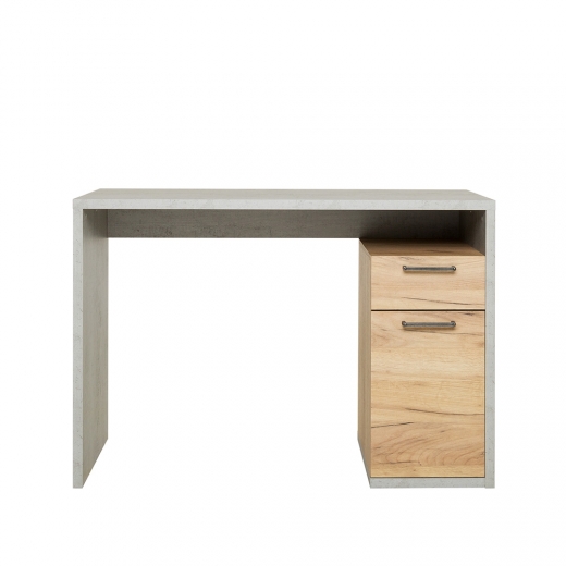 Pracovný stôl s dverami a zásuvkou Domo, 105 cm, betón/dub - 1