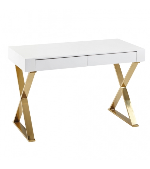 Psací stůl Famu, 118 cm, bílá / zlatá