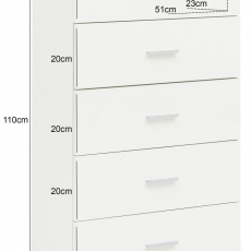 Regál s 5 zásuvkami Nena, 110 cm, bílá - 4