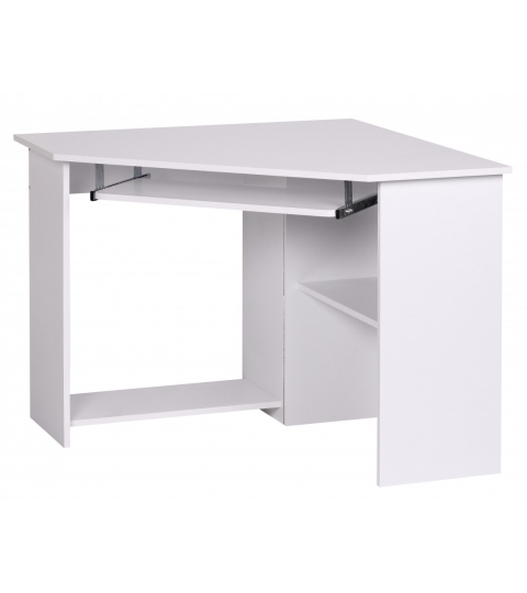Rohový počítačový stôl s výsuvnou klávesnicou Roman, 103 cm, biela