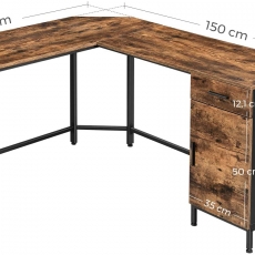 Rohový pracovní stůl Kirs, 137 cm, hnědá / černá - 2