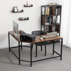 Rohový pracovní stůl Lera, 135 cm, hnědá / černá - 2