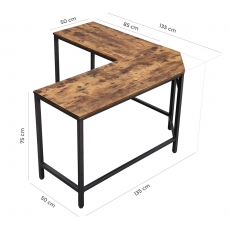 Rohový pracovní stůl Lera, 135 cm, hnědá / černá - 5