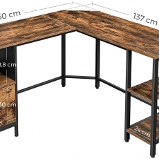 Rohový pracovný stôl Joan, 137 cm, hnedá / čierna - 3