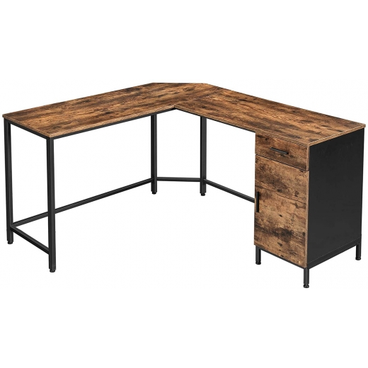 Rohový pracovný stôl Kirs, 137 cm, hnedá / čierna - 1