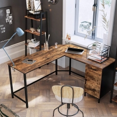 Rohový pracovný stôl Kirs, 137 cm, hnedá / čierna - 3