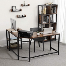 Rohový pracovný stôl Lera, 138 cm, hnedá/čierna - 2