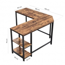 Rohový pracovný stôl Lera, 138 cm, hnedá/čierna - 6