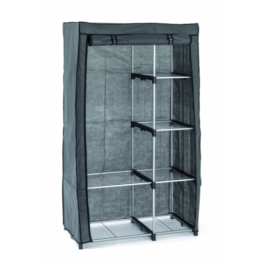 Šatní textilní skříň Peyton, 170 cm, šedá/černá - 1