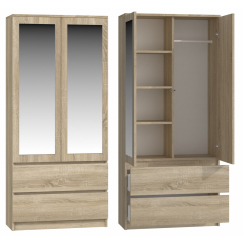 Šatníková skriňa Lustro, 180 cm, dub sonoma