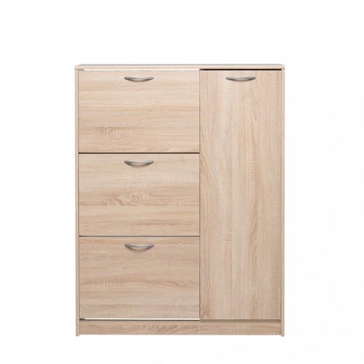 Skrinka na topánky s výklopnými zásuvkami a dverami Maine, 129 cm, dub - 1