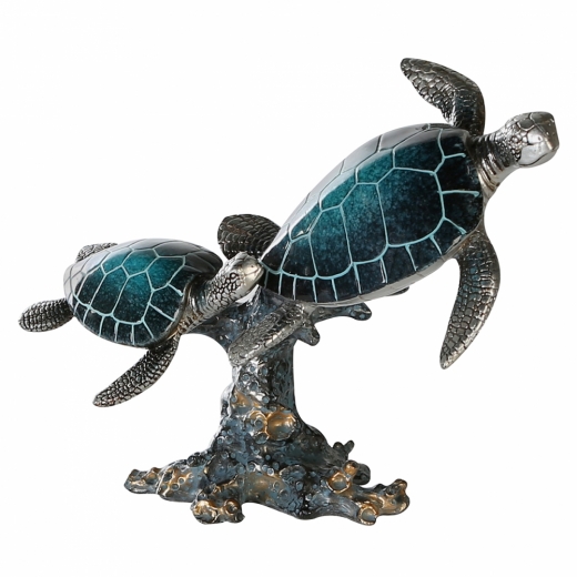 Socha Turtle, 24 cm, modrá / strieborná - 1