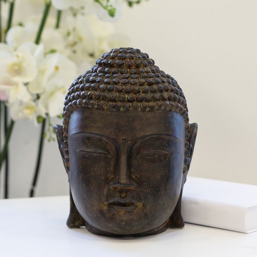 Soška Buddha hlava, 24 cm, hnědá - 1