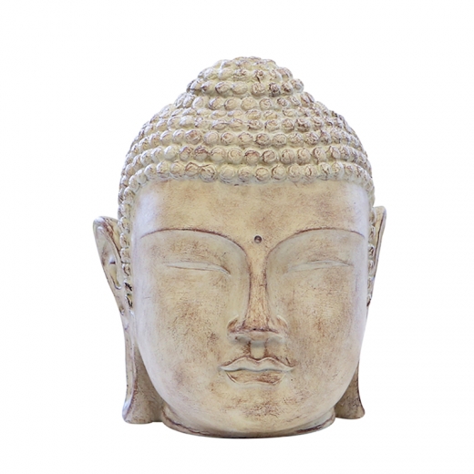 Soška Buddha hlava v dřevěném designu, 24 cm, světle hnědá - 1