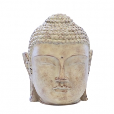 Soška Budha hlava v drevenom dizajne, 24 cm, svetlo hnedá - 1