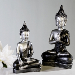 Soška Meditující Buddha, 37 cm, stříbrná/antracit