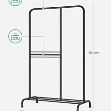 Stojan na oblečení Hans, 195 cm, černá - 7