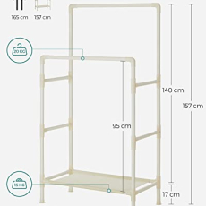 Stojan na oblečenie Manfred, 157 cm, biela - 5